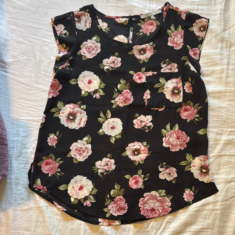 Sweet Rain sheer Black and Pink Floral Blouse